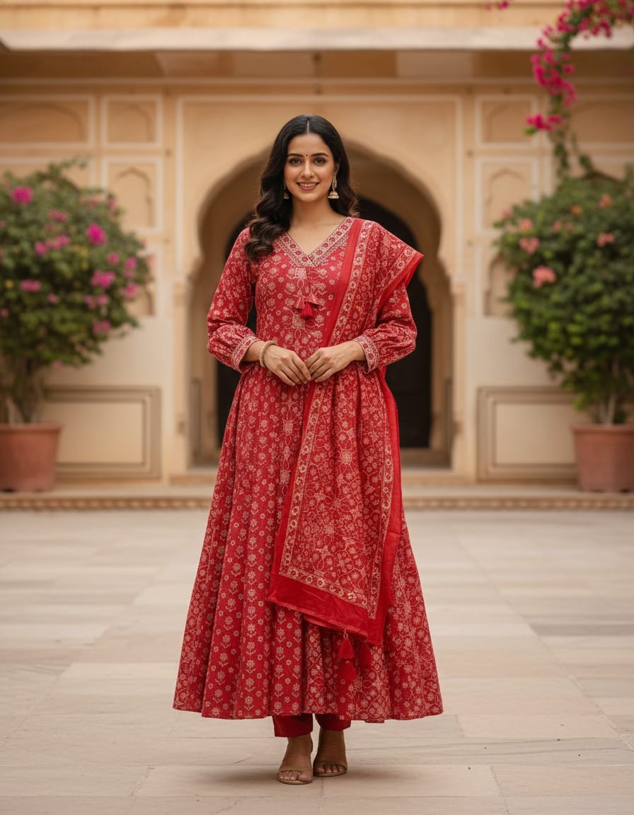 Red Anarkali Suit Set