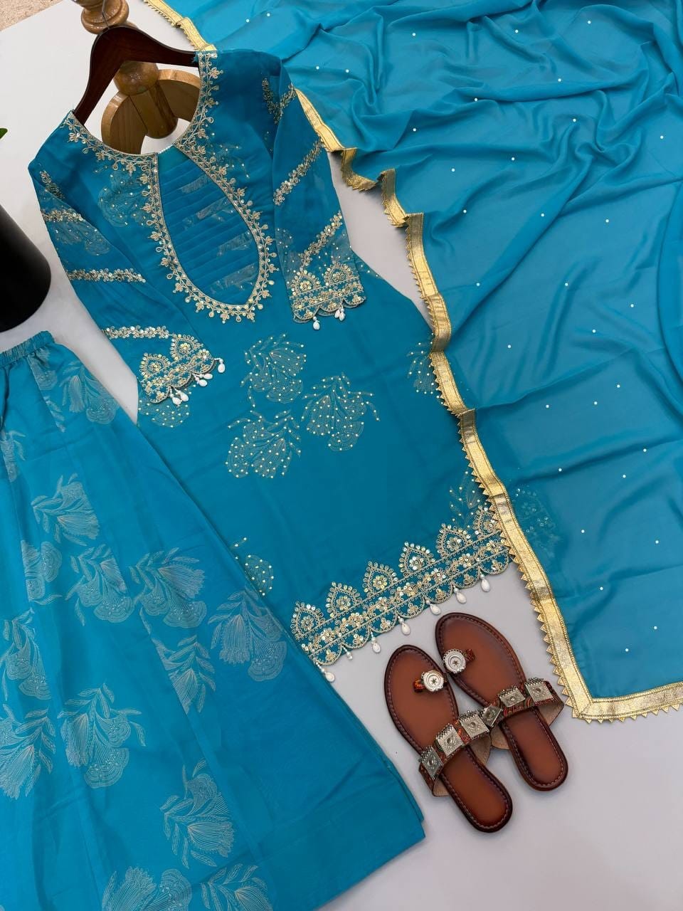 Designer Party Wear Look Top-Palazzo and Dupatta